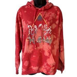 Def Leppard Tie Dye Hoodie Grunge Band Shirt Size Large Orange Red